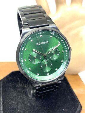 Bering Men's Watch 11740-728 Quartz Green Dial Black Stainless Steel 40mm